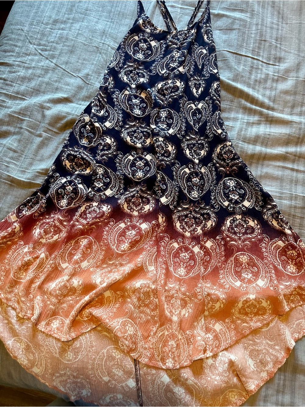 Kori Navy to Peach Ombre Paisley Sundress